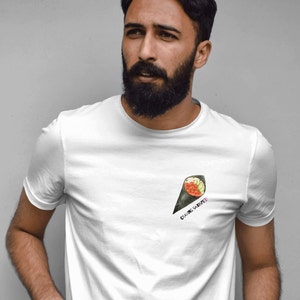 Craving Satisfied Temaki T-Shirt | Funny Asian Foodie Tee | Original Cotton Short-Sleeved | Sushi Enthusiast Shirt | Culinary Humor Gift