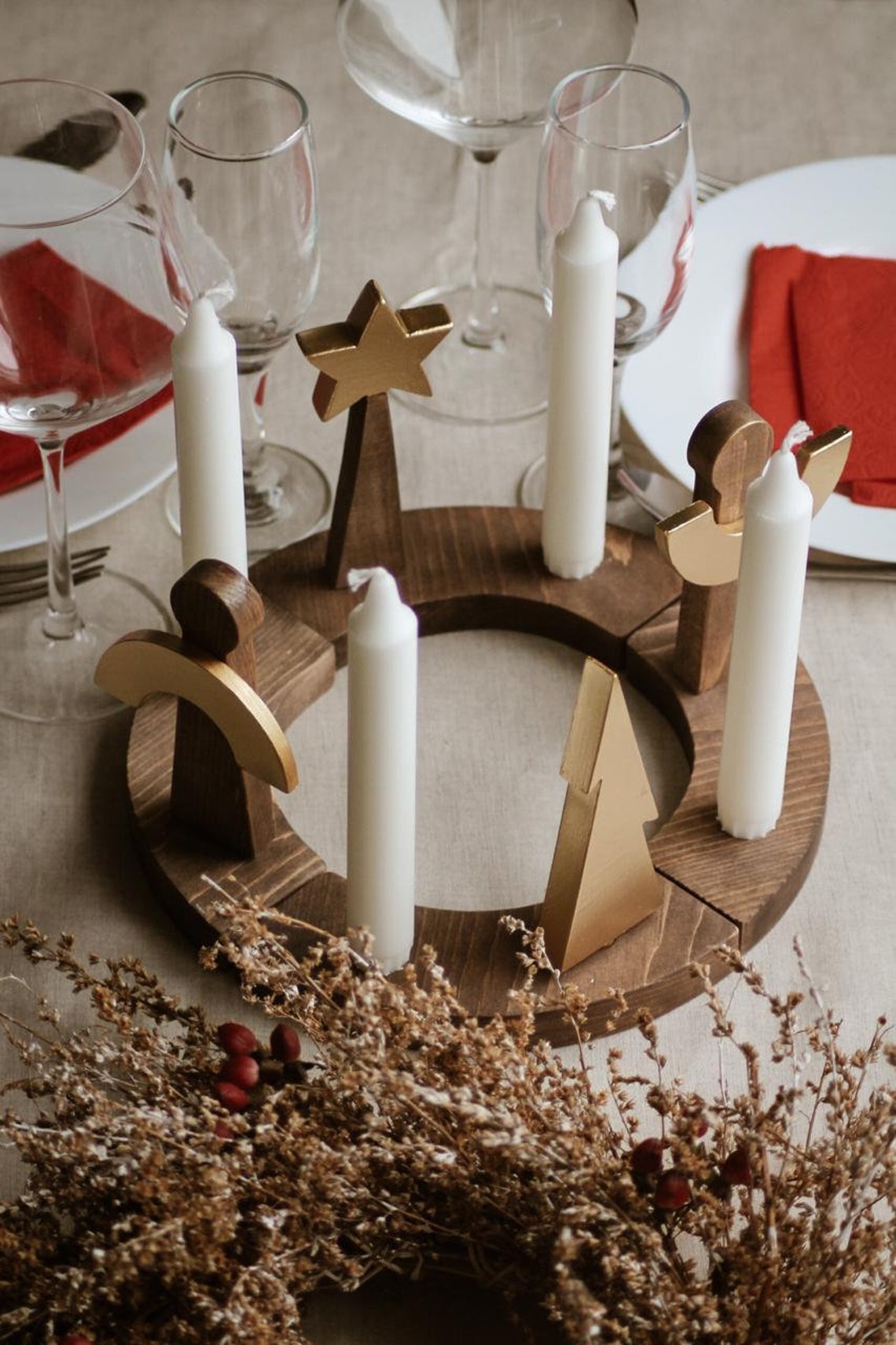 Christmas Advent Wooden Candlestick Holder for Advent Candles Etsy