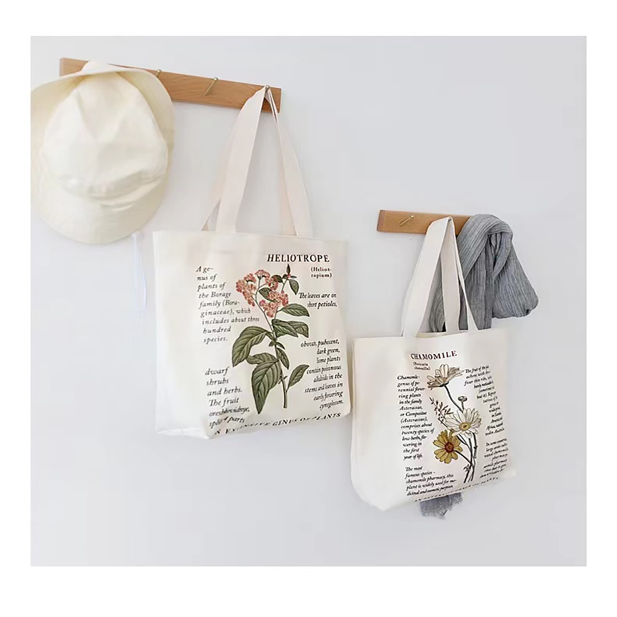UHEOUN Floral Initial Canvas Tote Bag, Reusable Shopping Bag