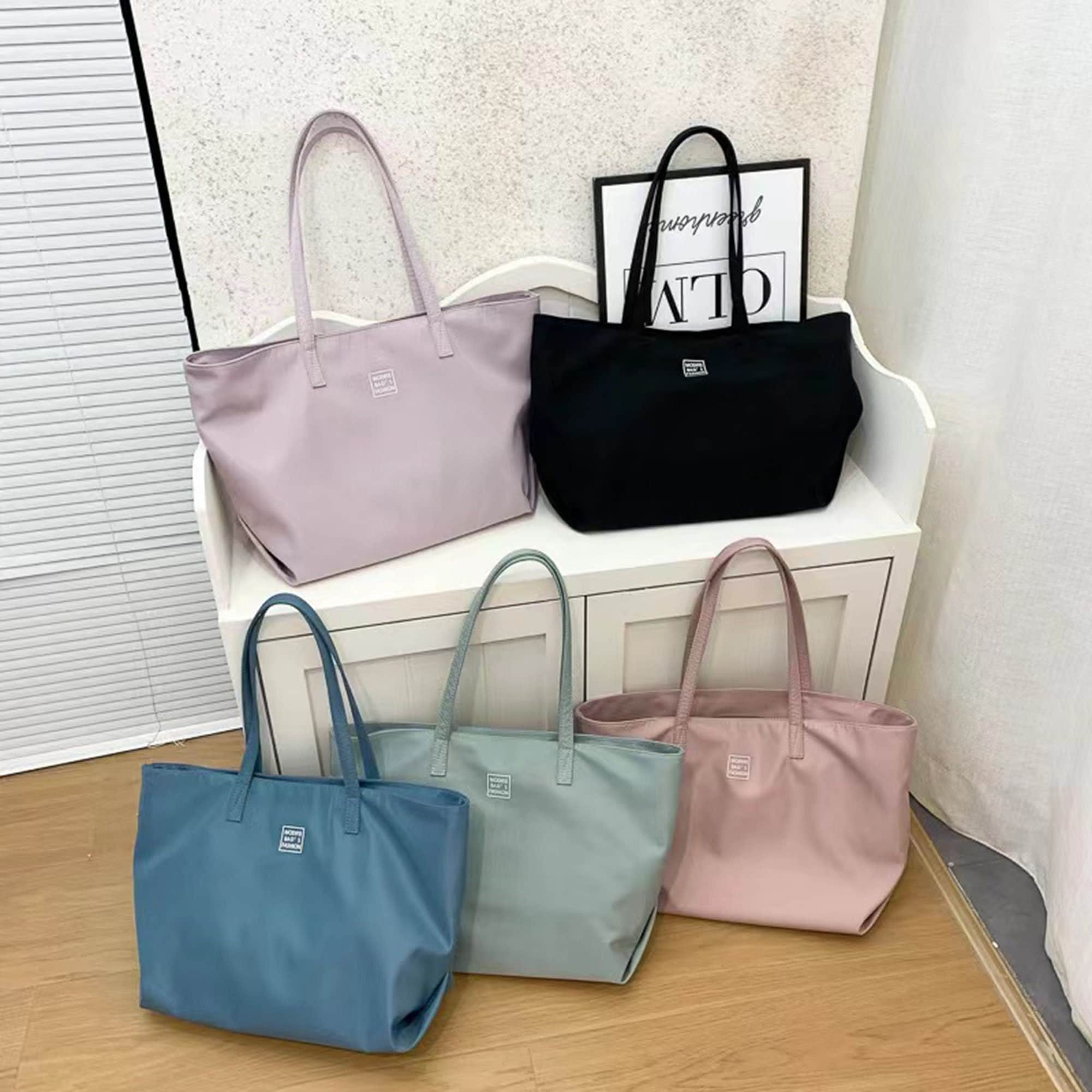 Nylon Tote Bag for Women, Large Capacity Shoulder Bag with Zipper, Shopping Travel Tote Bag ,Waterproof Tote Bag,5 Colors Handbag