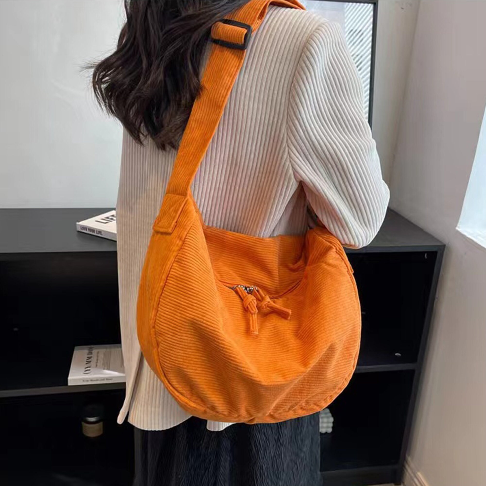 Solid Color Corduroy Crossbody Bag Minimalist Shoulder Bag Etsy Canada