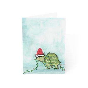 Turtle with Santa Hat Holiday Greeting Card | Christmas Card