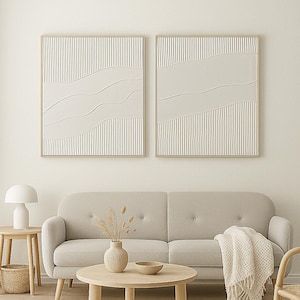 Diptych: TEXTURED WALL ART - Set of Abstract Textured Paintings in White - Handmade Minimalist Art - Abstract art