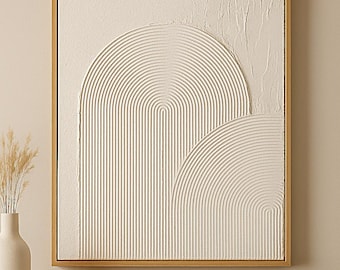 Minimalistische textuurboog wanddecoratie | 3D gipsreliëfschildering | Handgemaakt neutraal modern canvas | Beige abstracte wanddecoratie