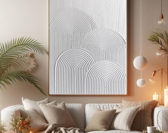 Textuurkunst aan de muur, gipskunst aan de muur, textuurkunst op canvas, boho-muurdecoratie, textuurkunst met bogen voor thuis, op kantoor en in de woonkamer.