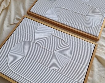 Set van 2 met textuurkunst aan de muur: textuurkunst aan de muur - woondecoratie, canvas gipskunst, minimalistische muurdecoratie, 3D wit schilderij op canvas