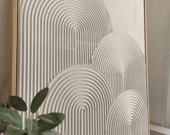 Textuurkunst aan de muur, gipskunst aan de muur, textuurkunst op canvas, boho-muurdecoratie, textuurkunst met bogen voor thuis, op kantoor en in de woonkamer.