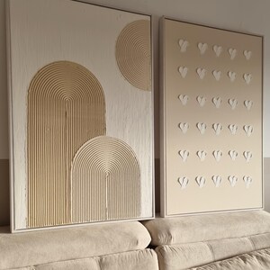 Tweeluik: GETEXTUREERDE MUURKUNST - Hartenmuurkunst | minimalistische kunst | Wanddecoratie | Doos | moderne muurschildering | Doek| Gips verf