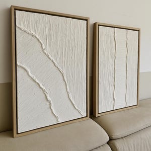 Set de 2 Toiles Murales Texturées Blanches | Art Mural Minimaliste 3D en Plâtre | Décoration Murale Moderne et Artisanale