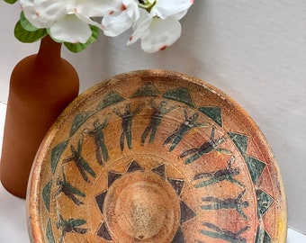 Large Terracotta Folk Art Bowl Clay Pottery Terracotta Natural Circle of Friends Art Bowl