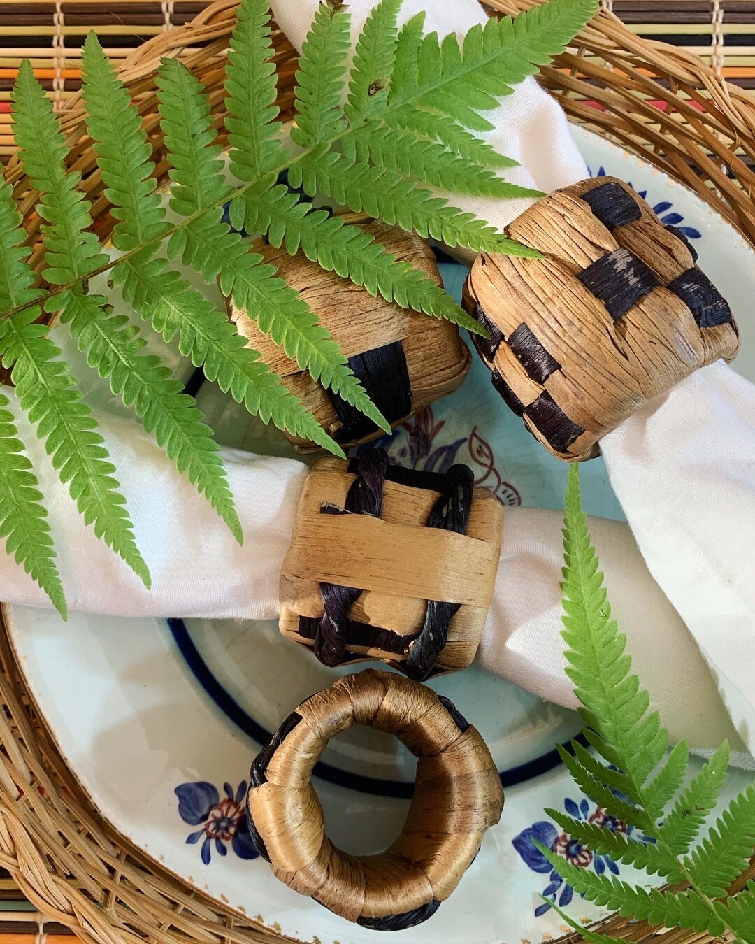 Woven Napkin Rings Set of 4 Boho Napkin Rings Brown and Black Etsy