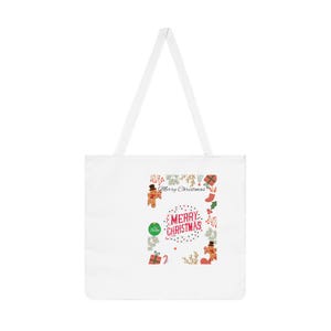 Christmas Print Tote Bag - Merry Christmas Gift, Eco-Friendly Shopping Bag, Holiday Reusable Bag, Festive Tote, Seasonal Gift Bag