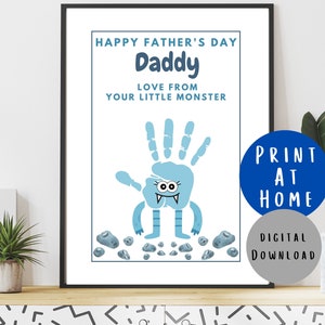 Arte dell'impronta del mostro - Impronta della festa del papà stampabile - Attività artigianale fai da te per neonati, bambini piccoli e bambini - Ricordo di memoria stampabile digitale