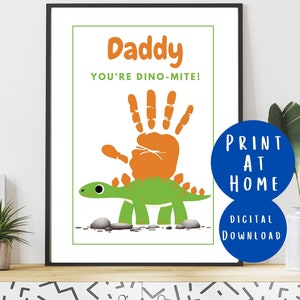 Daddy Handprint Art - Gift for Daddy - Dinosaur DIY Craft Activity for Baby, Toddler & Kids - Memory Keepsake Gift - Digital Printable