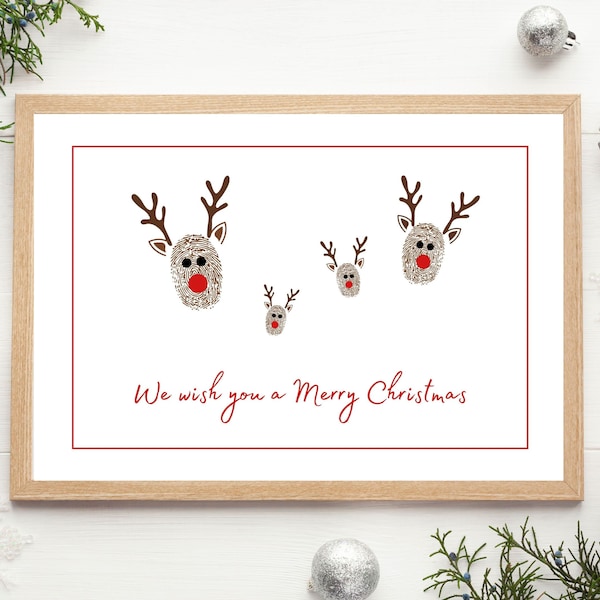 Rudolph Reindeer Fingerabdruck Weihnachten Kunst Aktivität Wand Kunst - DIY Bastel Druck für Familie - Andenken Geschenk - Digital druckbar