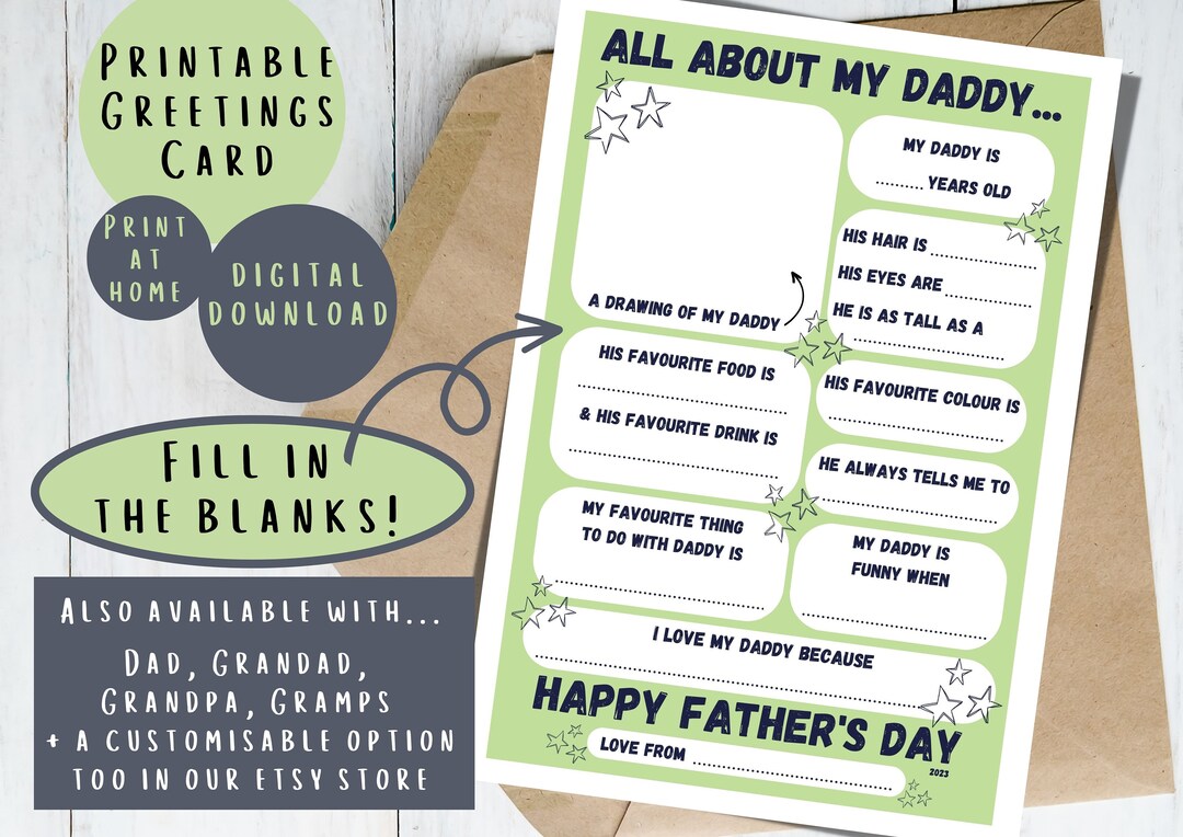 Printable Father's Day Card All About My Daddy Card - Etsy