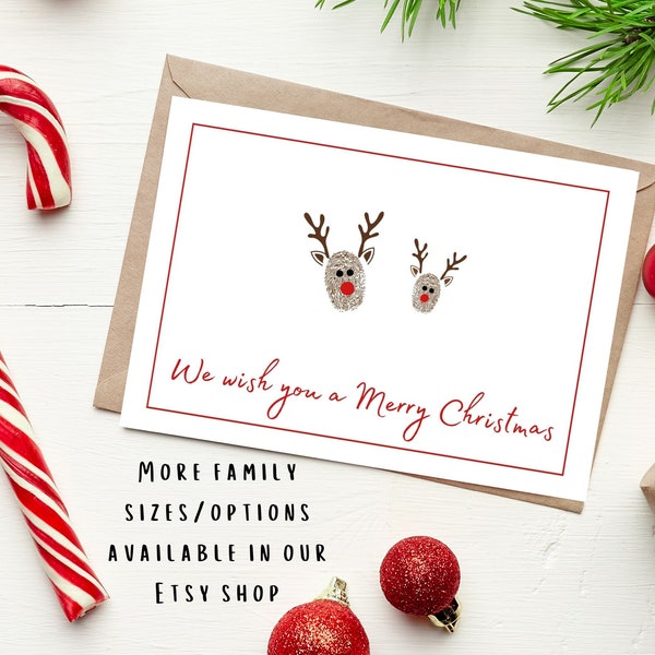 Weihnachtskarte Art DIY Aktivität - Print at home - Rudolph Reindeer Fingerabdruck Basteln für Babys, Kleinkinder & Kinder - Digital Druckbare Karte