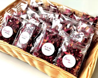 50 Dried Rose Petal Wedding Confetti | Personalised  Labels | Dried Red Rose Wedding Confetti | Eco Friendly Biodegradable  Wedding Toss