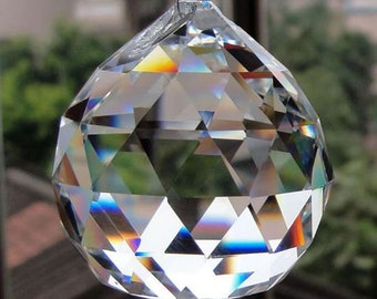 Clear Crystal Hanging Ball Feng Shui Prisms Sun-Catcher Window Decorative Good Luck Prosperity - Home Decoration/Gifting (Size: 40 mm)