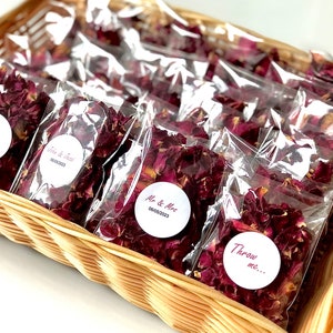 50 Red Rose Wedding Confetti, Biodegradable Petals with Custom Labels - DIY KIT