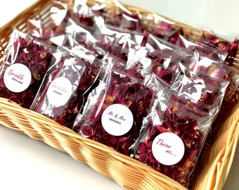 100 Red Rose Wedding Confetti Bags, Biodegradable, Personalised Labels | Prefilled