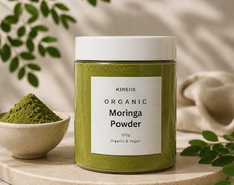 KIREIIS Organic Moringa Powder 150g | Premium Vegan Superfood Powder for Smoothies, Tea & Wellness