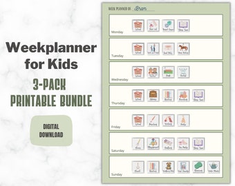 Planificador semanal infantil imprimible: Horario visual, tabla de rutinas (descarga digital)