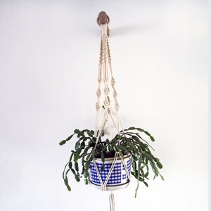 Handmade Ivory Macrame Plant Hanger with Reclaimed Wood Wall Hanger - Boho Home Decor