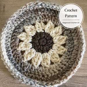 GEHAAKT PATROON - Zonnebloemmand - Gehaakte mand - DIY - Gehaakte kom - Decoratieve zonnebloemkom - Gehaakt woondecoratie