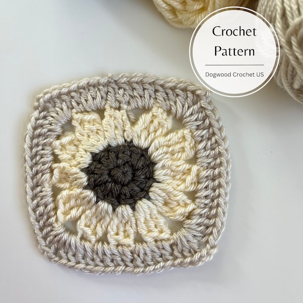 CROCHET PATTERN - Sunflower Granny Square - Crochet Sunflower Motif - DIY  - Crochet Sunflower Pattern