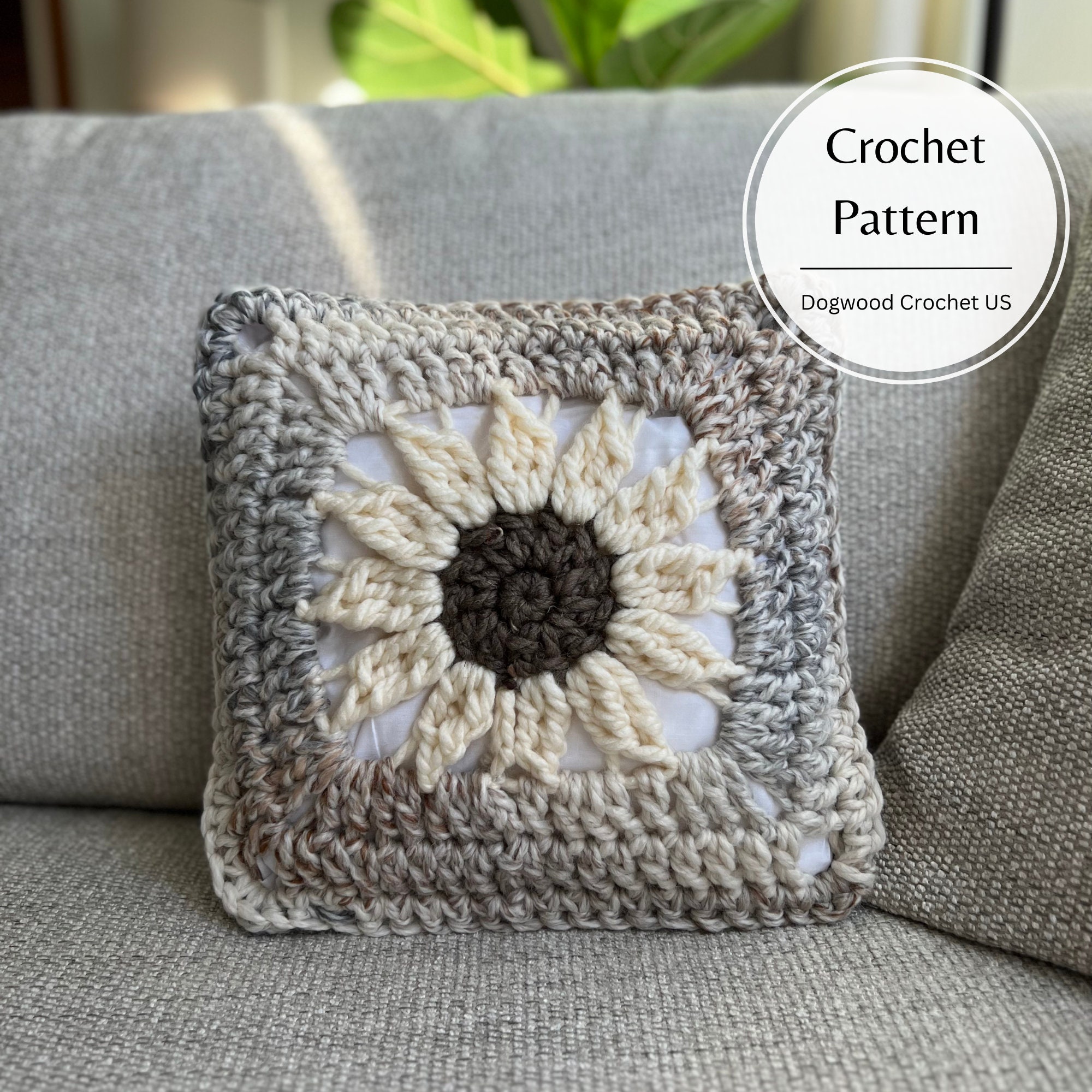 28 Large Sunflower Crochet Patterns: Brighten Your Home with DIY Decor 14 Sunflower Pillow Crochet Pattern: Granny Square Home Decor