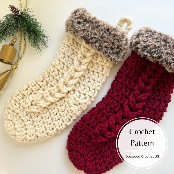 CROCHET PATTERN - Braided Christmas Stocking - Crochet Stocking Pattern - Easy Christmas Stocking - Jacob's Ladder Stocking - Fur Stocking