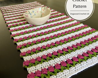 CROCHET PATTERN - Crochet Tulip Table Runner - Tulip Motif - Easter Table Runner - Spring Home Decor - Easter Gift - Housewarming Gift