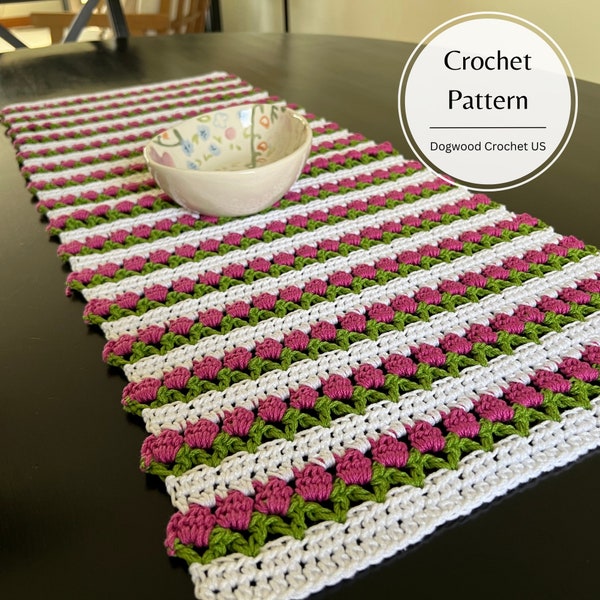 CROCHET PATTERN - Crochet Tulip Table Runner - Tulip Motif - Easter Table Runner - Spring Home Decor - Easter Gift - Housewarming Gift