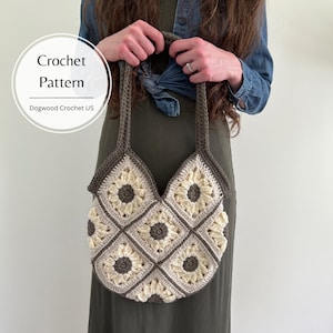 HÄKELMUSTER - Sonnenblume Oma eckige Einkaufstasche - gehäkelte Sonnenblume Motiv - DIY - Sonnenblume Muster - gehäkelte Geldbörse Tote