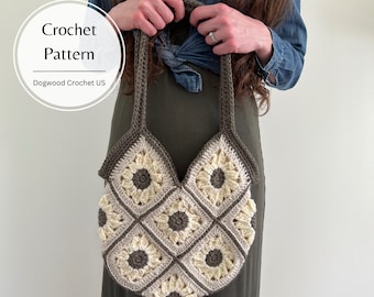 Sunflower Granny Square Crochet Tote Bag Pattern (PDF Digital Download)