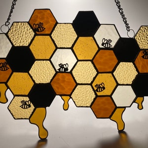 Honeycomb Honeybees stained glass suncatcher