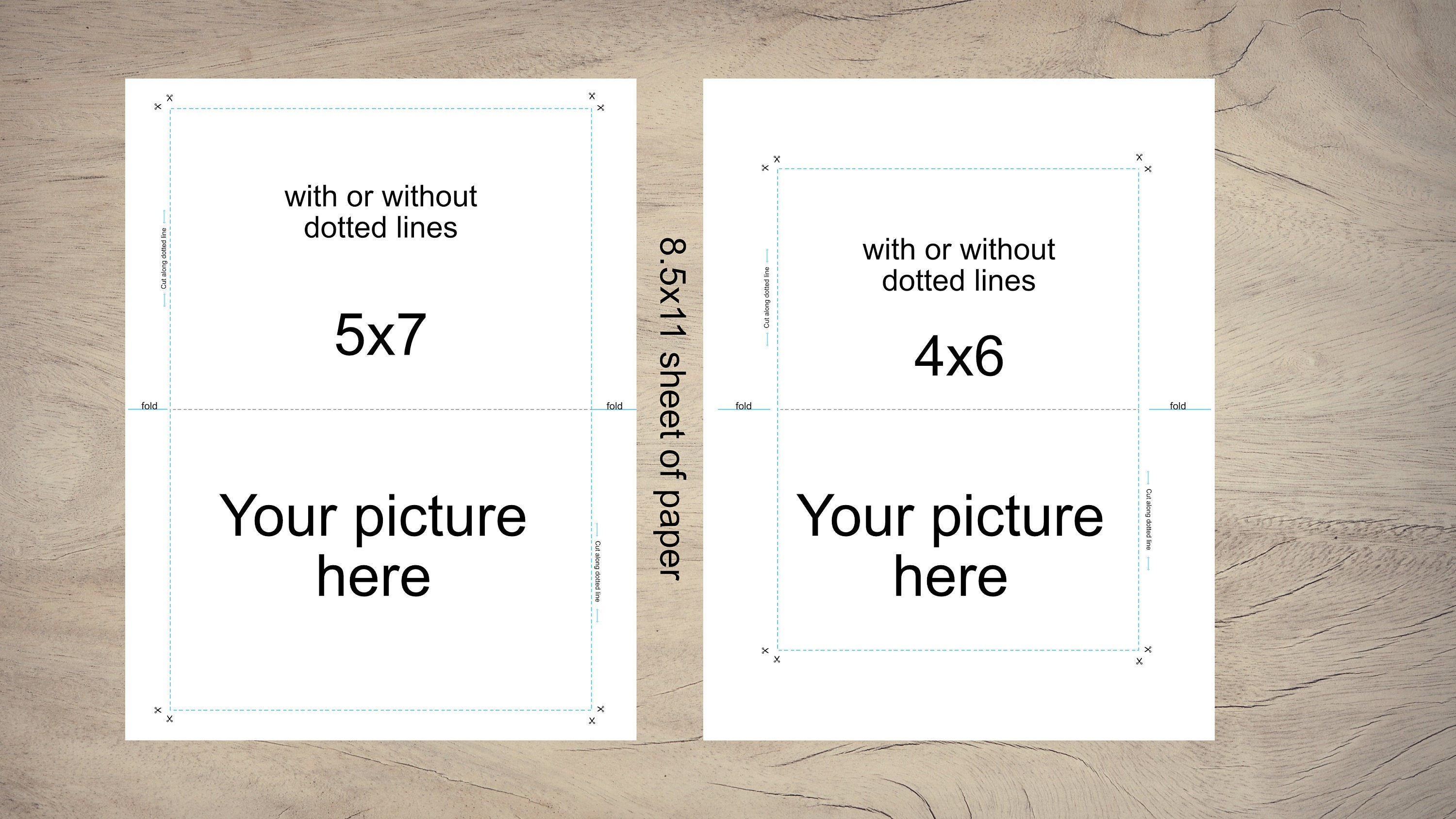 Folded Card Template for 8.5x11 Paper/ 4x6, 5x7/ PSD, PNG, JPEG, Tiff 