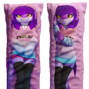 daki Hailina - Art by Lin Shark - the Purple Shark in hoodie Dakimakura Furry Body Pillow Cover