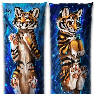 Daki - Art by Flash_lioness - Theoti the Orage and black Tiger cub feral Dakimakura hugging cuddling soft feel Furry Body Pillow Cover