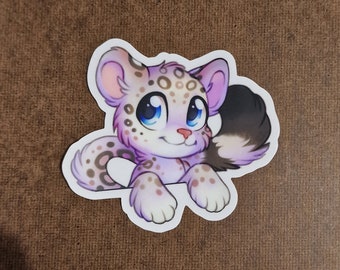 Cute Snow Leopard Durable transparent 3 In. Vinyl Sticker, Kawaii Sticker, animal Sticker, Laptop Sticker, Tablet Sticker, paw sticker