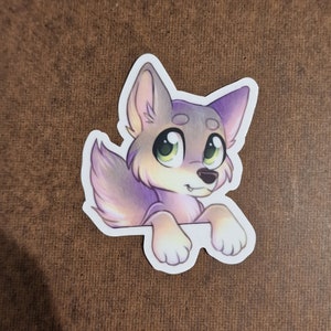 Niedlicher pelziger Wolf Durable transparenter Vinyl-Aufkleber, Kawaii Aufkleber, Tieraufkleber, lustige Aufkleber, Laptop-Aufkleber, Tablet-Aufkleber, Pfotenaufkleber
