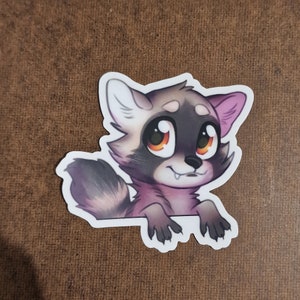 Niedlicher pelziger Waschbär Durable transparente 3-Zoll-Vinyl-Aufkleber, Kawaii-Aufkleber, Tier-Aufkleber, lustige Aufkleber, Laptop-Aufkleber, Tablet-Aufkleber