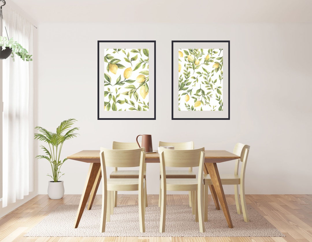 Lemon Wall Art Set of 2, Kitchen Decor, Wall Decor, Home Decor, Neutral ...