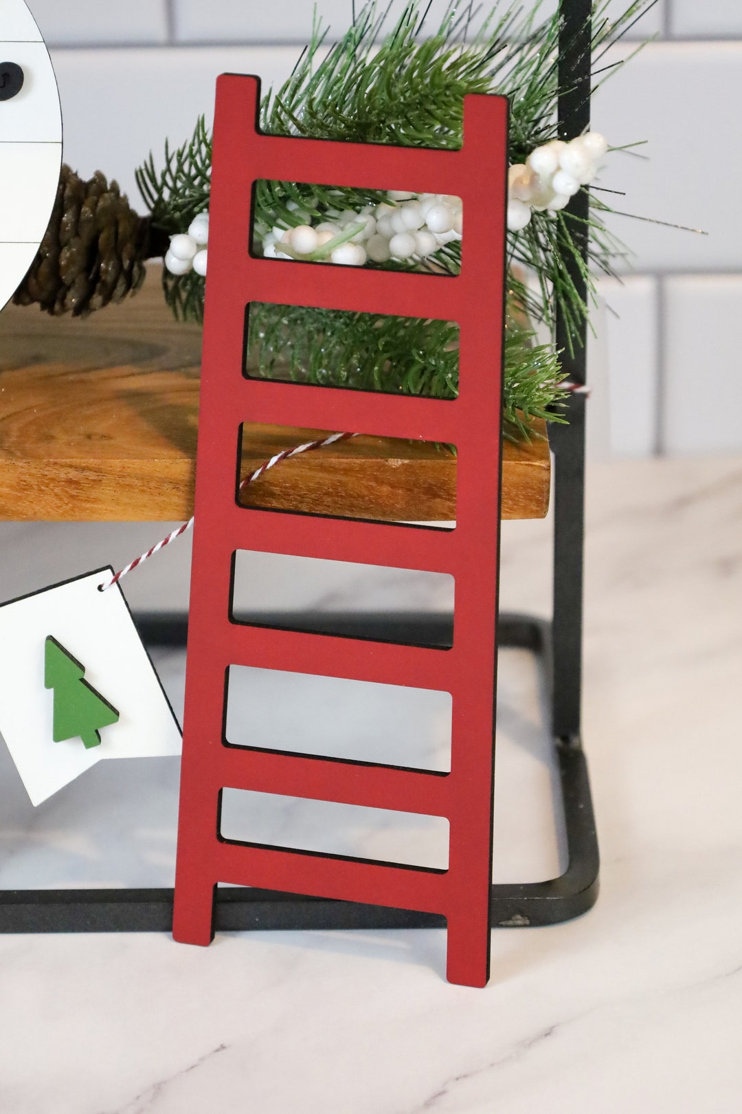 Santa's Ladder Christmas Tree Tiered Tray Decor Holiday Tray Decor Pine