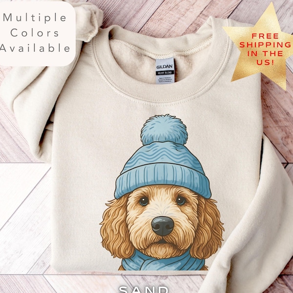 Zimowa koszulka z Goldendoodle, bluza z Goldendoodle, koszulka dla mamy psa Doodle, świąteczny sweter Goldendoodle, prezent dla mamy Doodle, prezent dla miłośnika Doodle