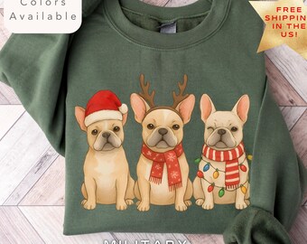 Christmas French Bulldog Shirt, Bulldog Mom Sweatshirt, Holiday French Bulldog Lover Gift, Festive Dog Mom Shirt, Xmas French Bulldog Gifts