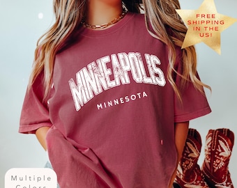 Comfort Colors Minneapolis Minnesota Shirt, Distressed Minneapolis Tee, Cute Trendy Minneapolis T-Shirt, Retro Varsity Style Graphic TShirt