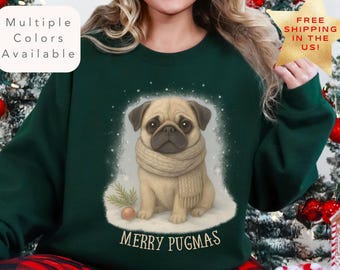 Merry Pugmas Sweatshirt, Pug Mom Christmas Sweatshirt, Pug Lover Gift, Dog Mom Xmas Sweater, Pug Owner Pullover, Holiday Pug Dog Sweater