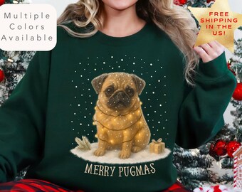 Merry Pugmas Sweatshirt, Pug Mom Christmas Sweatshirt, Pug Lover Gift, Dog Mom Xmas Sweater, Pug Owner Pullover, Holiday Pug Dog Sweater